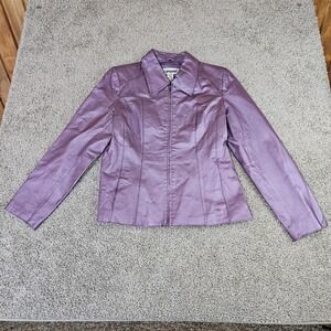 Hi Gorgeous 100% Pearlized Leather Jacket Womens Large Purple Lilac